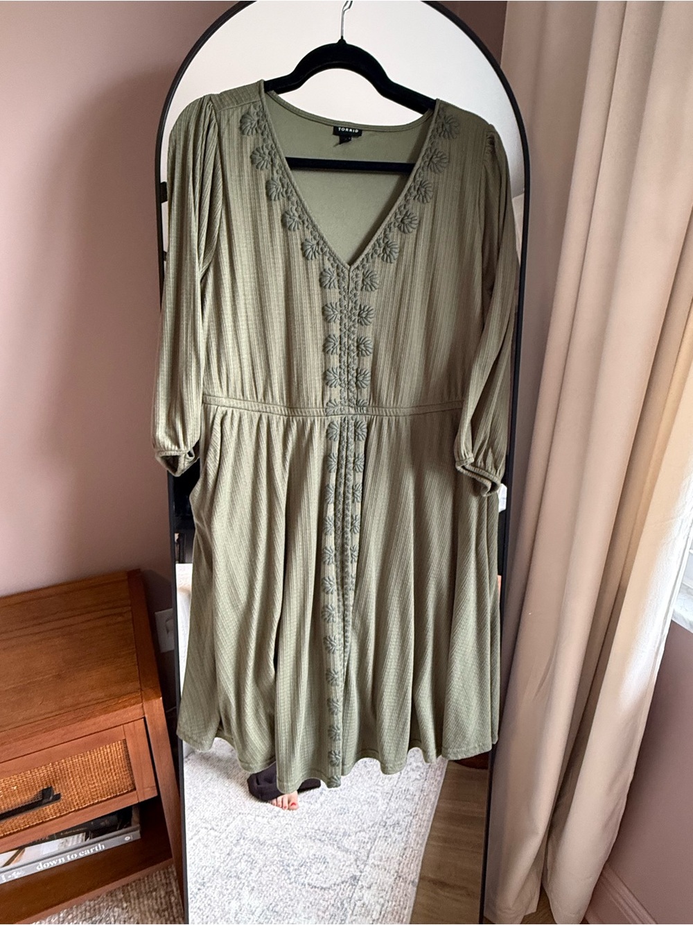 Torrid Olive Green Embroidered Dress (Size 1)
